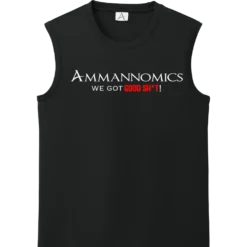 Black Ammanomics sleeveless tee shirt with GOOD SHT graphic a bold workout tank top for men