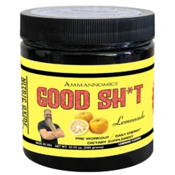 Ammanomics Good Sht Lemonade pre workout supplement yellow label with lemons a dietary supplement for energy